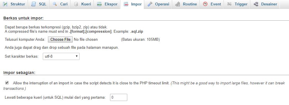 Import Database Baru Melalui PHP MYAdmin