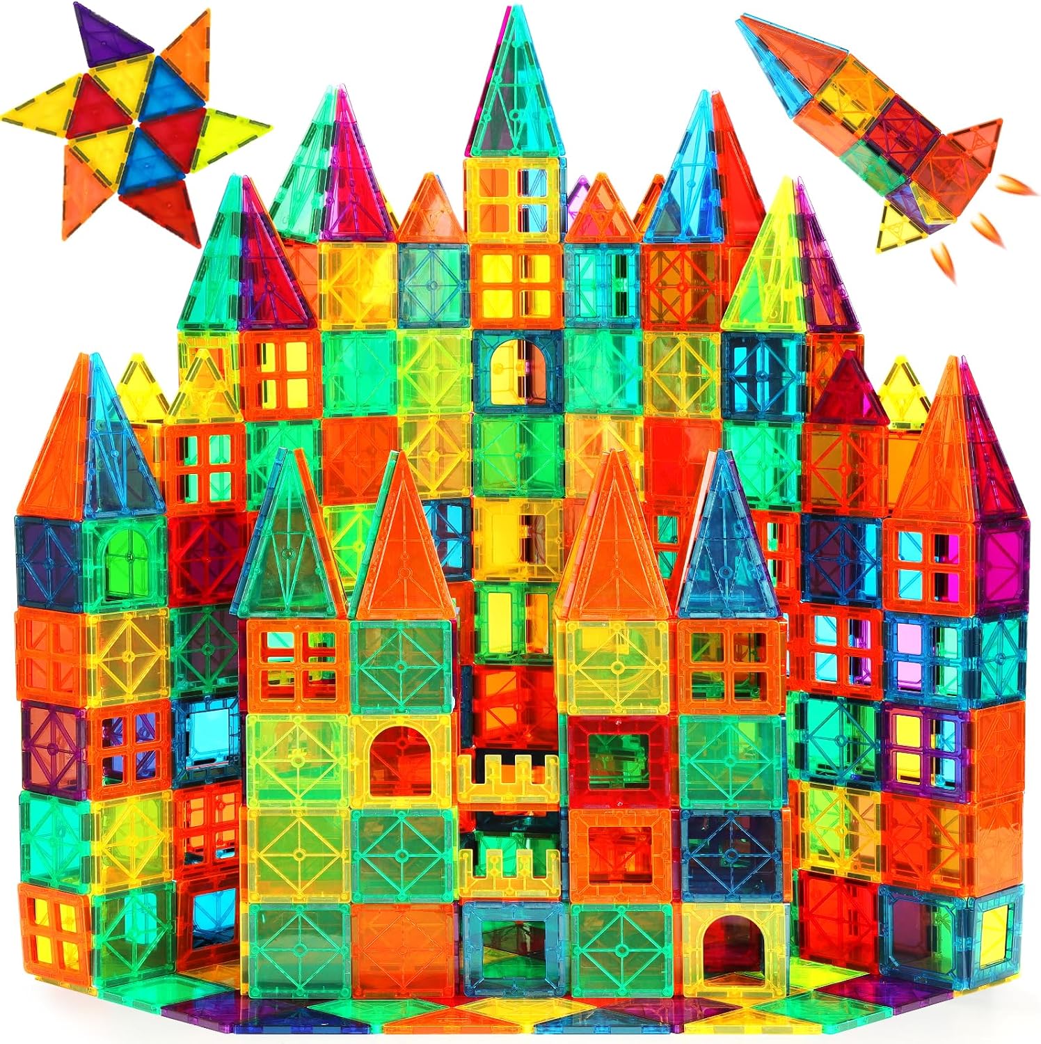 FNJO Magnetic Tiles 110PCS Magnet Building Set - 20 Building Toys for Kids Who Spend Hours Constructing Epic Creations
