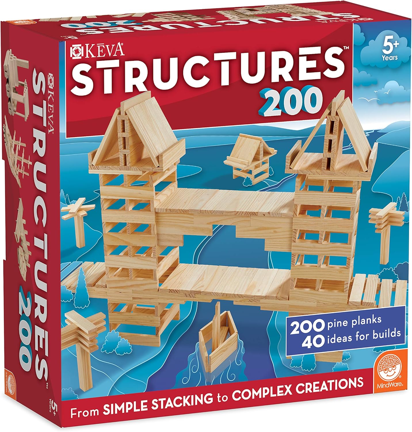 KEVA Structures 200 Wood Building Planks Set - 20 Building Toys for Kids Who Spend Hours Constructing Epic Creations