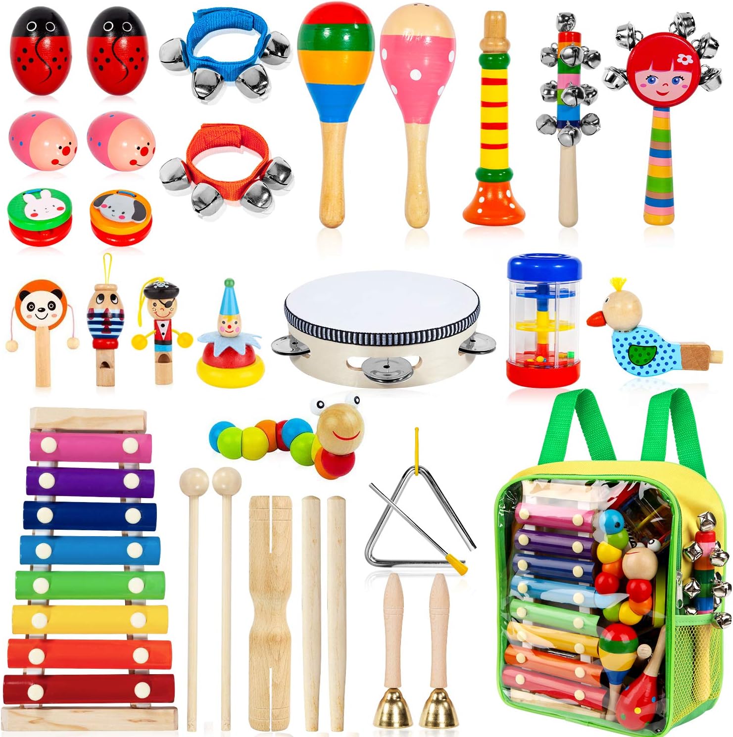 Kids Musical Instruments 33Pcs 18-Type Wooden Percussion Set