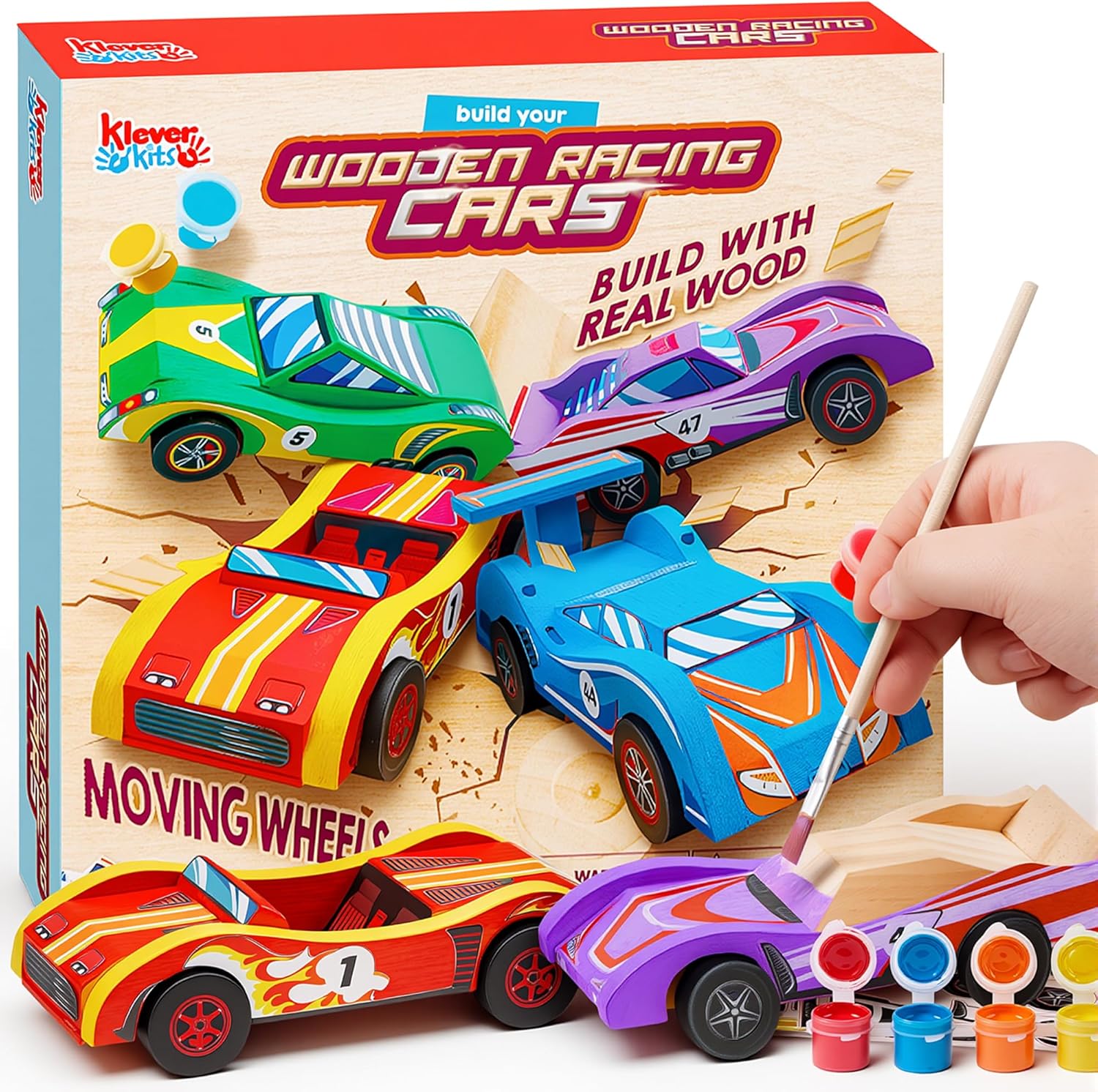 Klever Kits 4 DIY Wooden Race Cars Kit