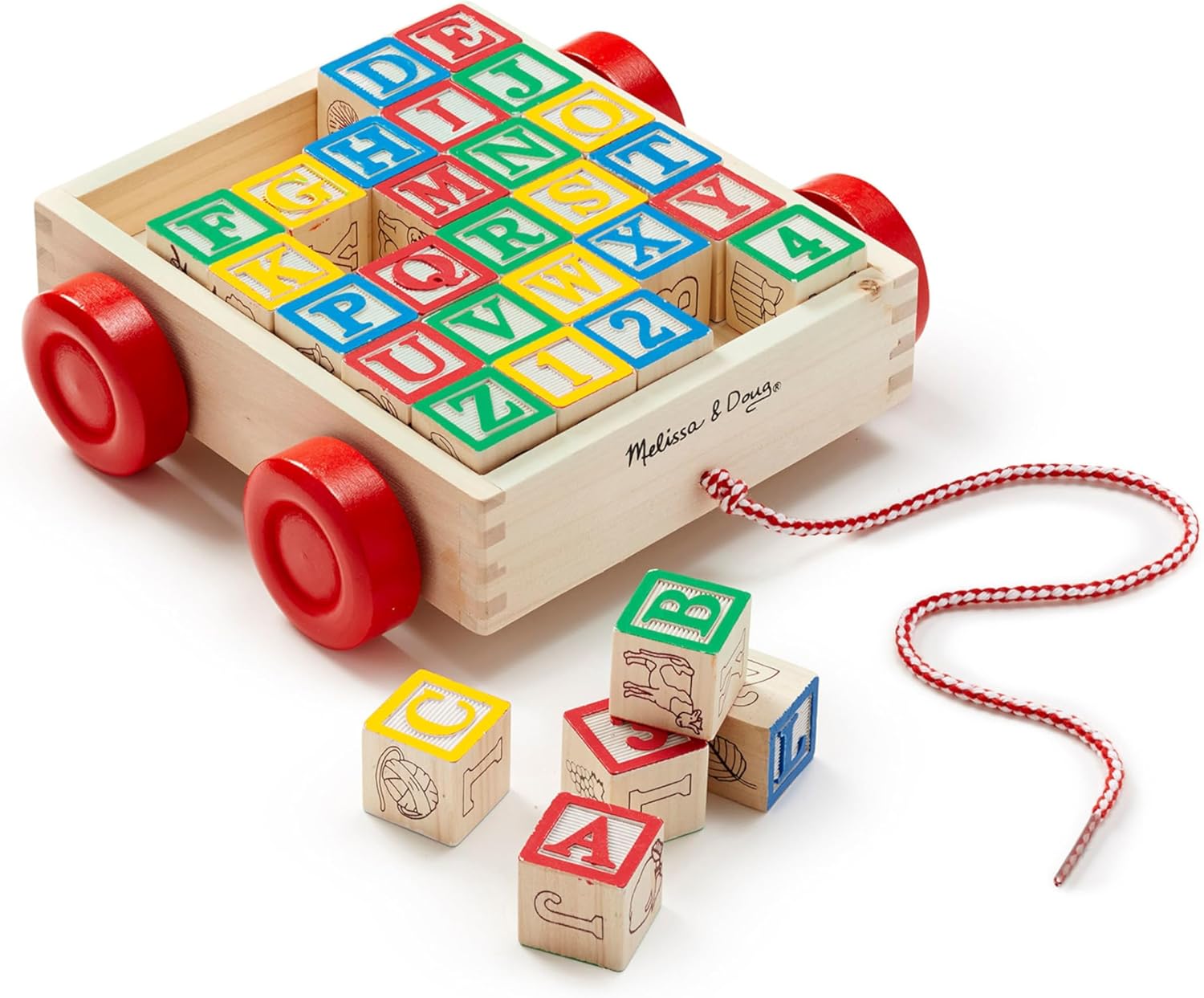 Melissa & Doug Classic ABC Wooden Block Cart - 20 Building Toys for Kids Who Spend Hours Constructing Epic Creations