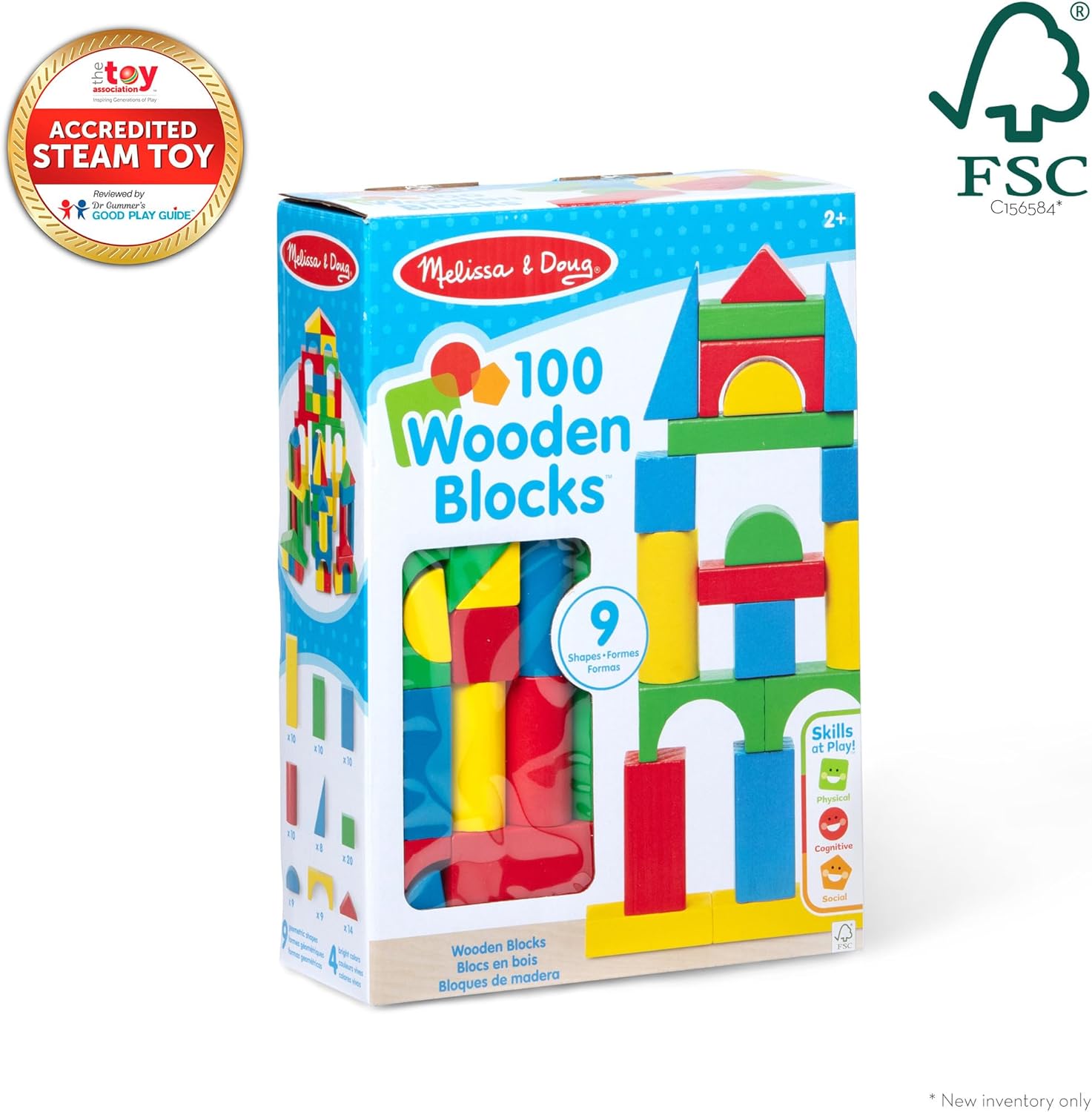 Melissa & Doug Wooden Building Blocks 100-Piece Set - 20 Building Toys for Kids Who Spend Hours Constructing Epic Creations