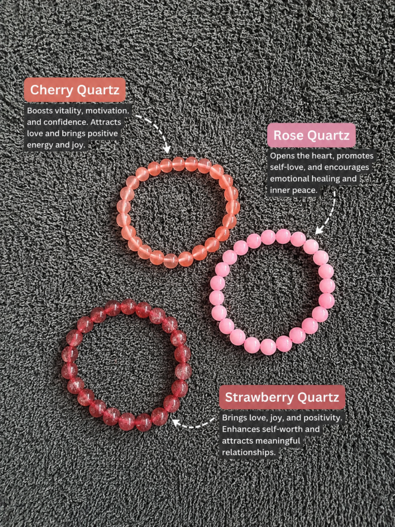 gelang batu strawberry quartz, rose quartz, cherry quartz